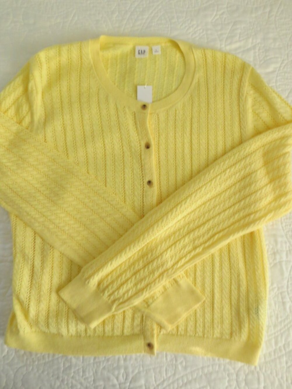 GAP Yellow Pointelle Button Front Summer Cotton Cardigan - Picture 5 of 11